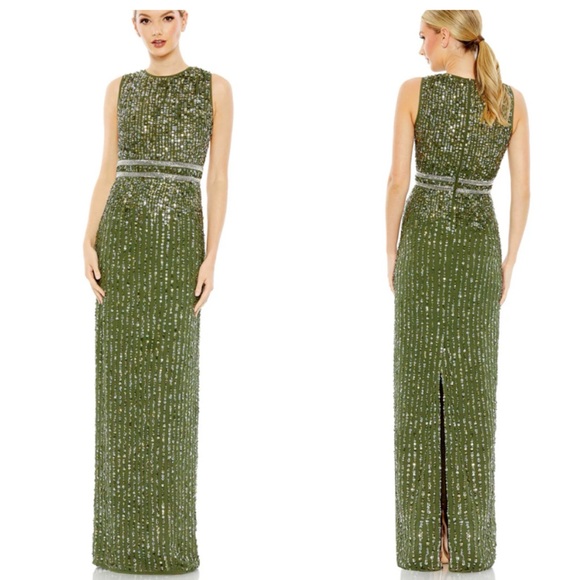 Mac Duggal Dresses & Skirts - Mac Duggal NWT Sequined High Neck Sleeveless Column Gown Olive Green Sz 6 93603